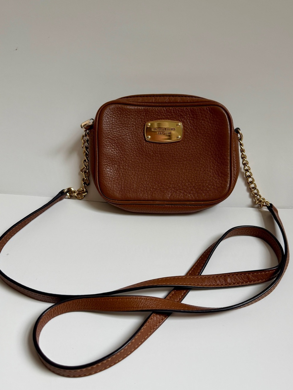 Michael Kors Acorn Brown Pebbled Leather Crossbody with Gold Hardware